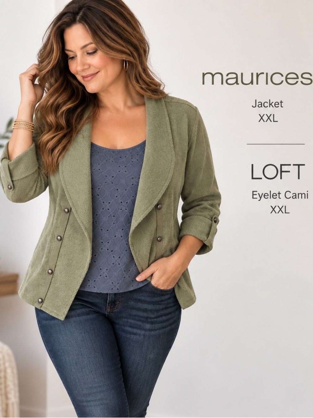 Maurices Olive Green Jacket Cardigan – XXL + FREE LOFT Cami